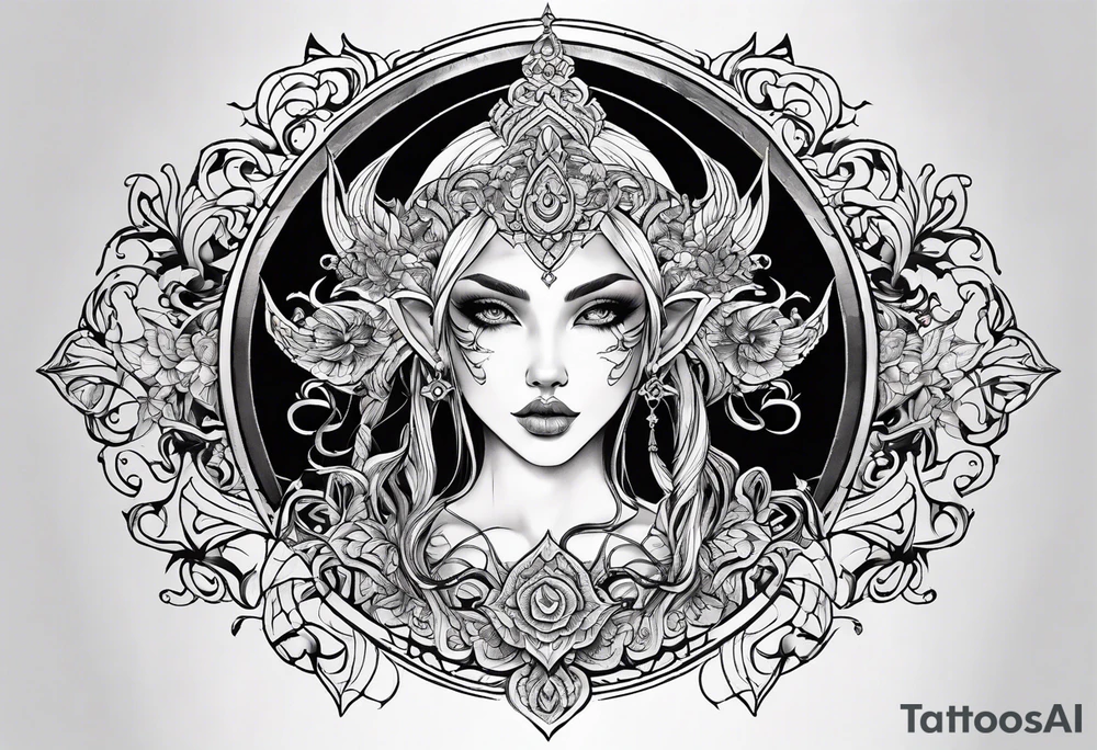 Elfe mit spitzen ohren nd geflochtenen zöpfen tattoo idea