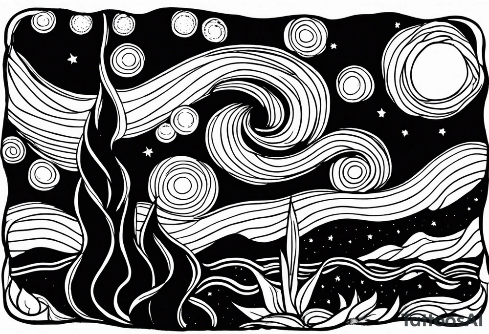 starry night van gogh, aquatic version tattoo idea