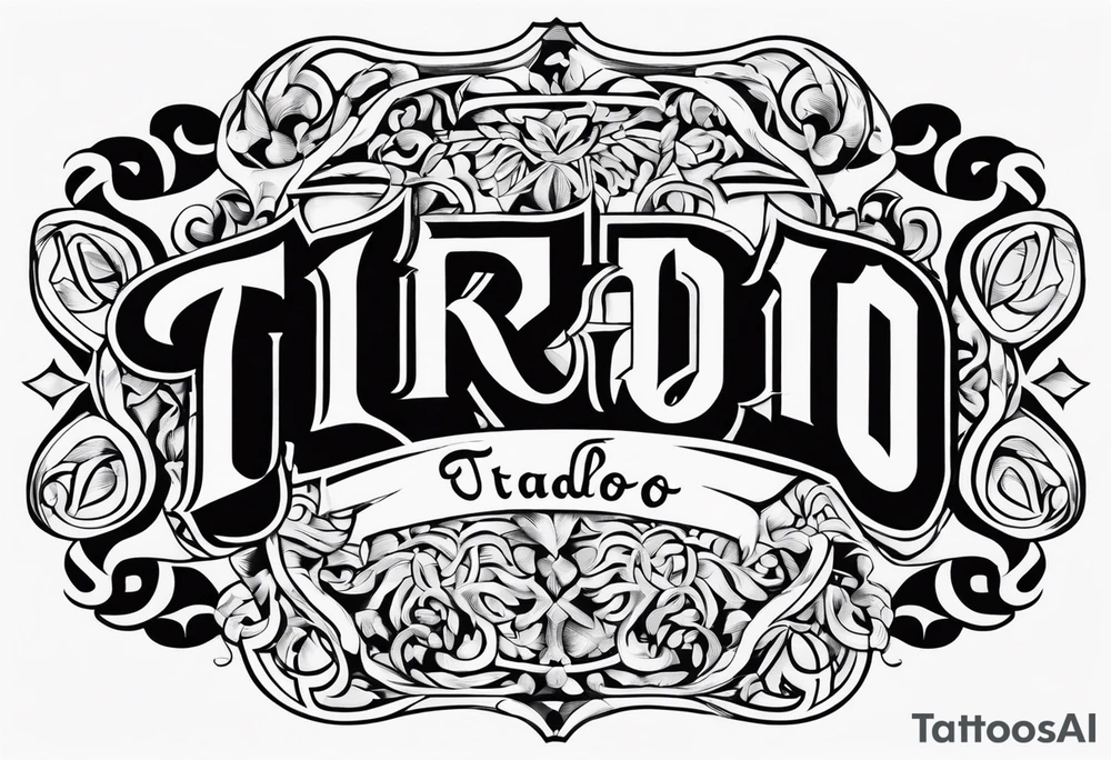 The word “Tirado” on the back like a football jersey old English font tattoo idea