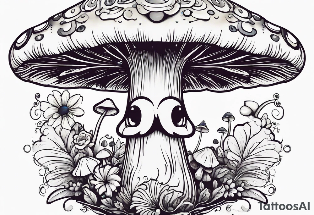 Happy anthropomorphic mushroom tattoo idea