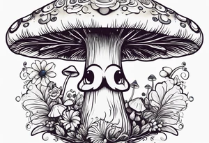 Happy anthropomorphic mushroom tattoo idea