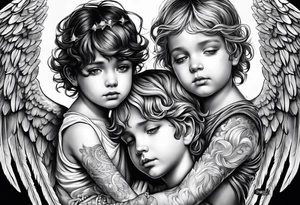 2 boy angels and 1 girl angel praying tattoo idea