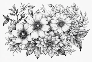 multiple flowers interacting with vines tattoo idea