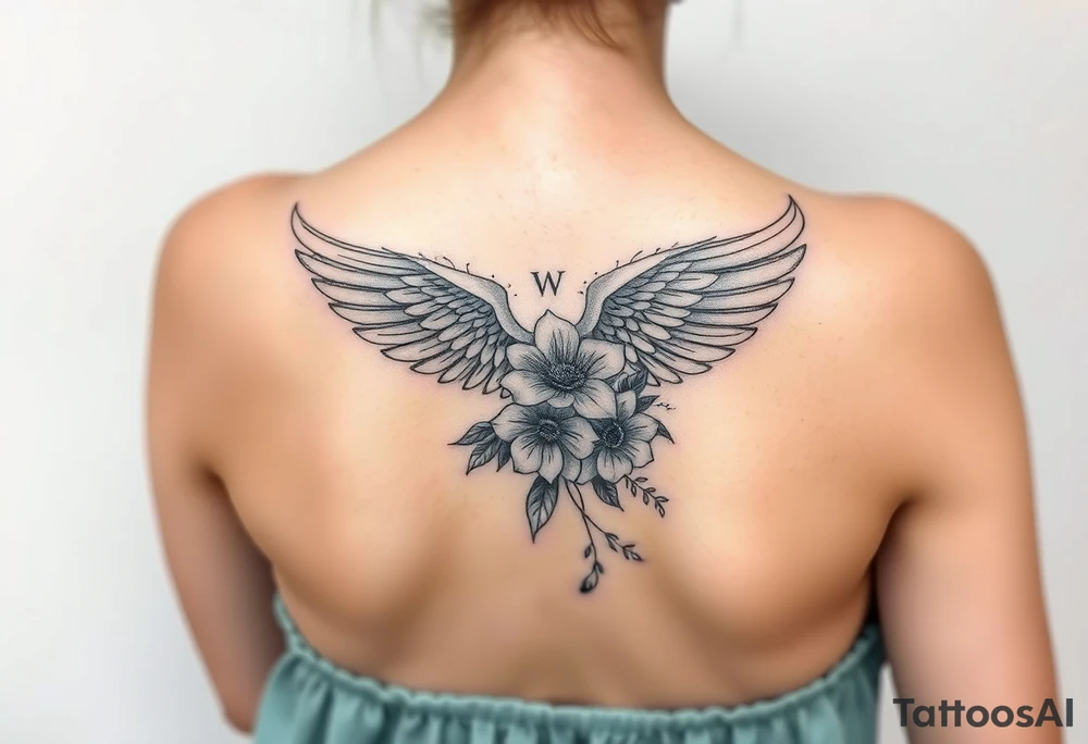 beautiful angel wing with majestic flowers "Warr;or" on forearm tattoo idea