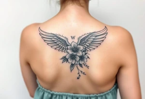 beautiful angel wing with majestic flowers "Warr;or" on forearm tattoo idea