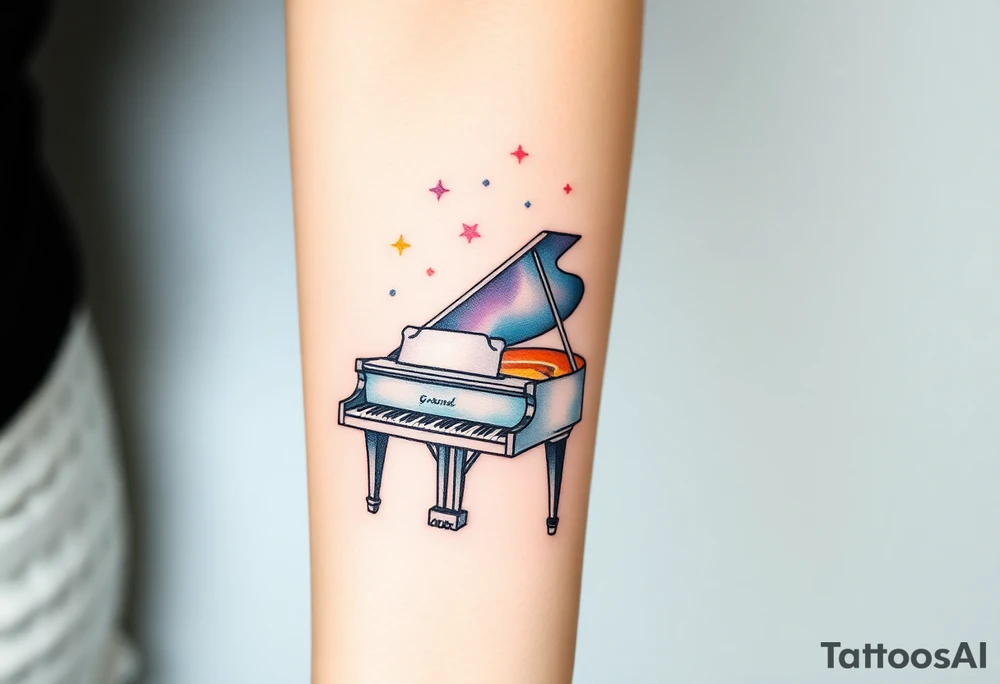 Grand piano under stars tattoo idea