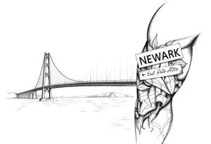A bridge over water with two cities on the side. The city signs on the side of the bridge. East Palo Alto on the left and Newark on the right tattoo idea