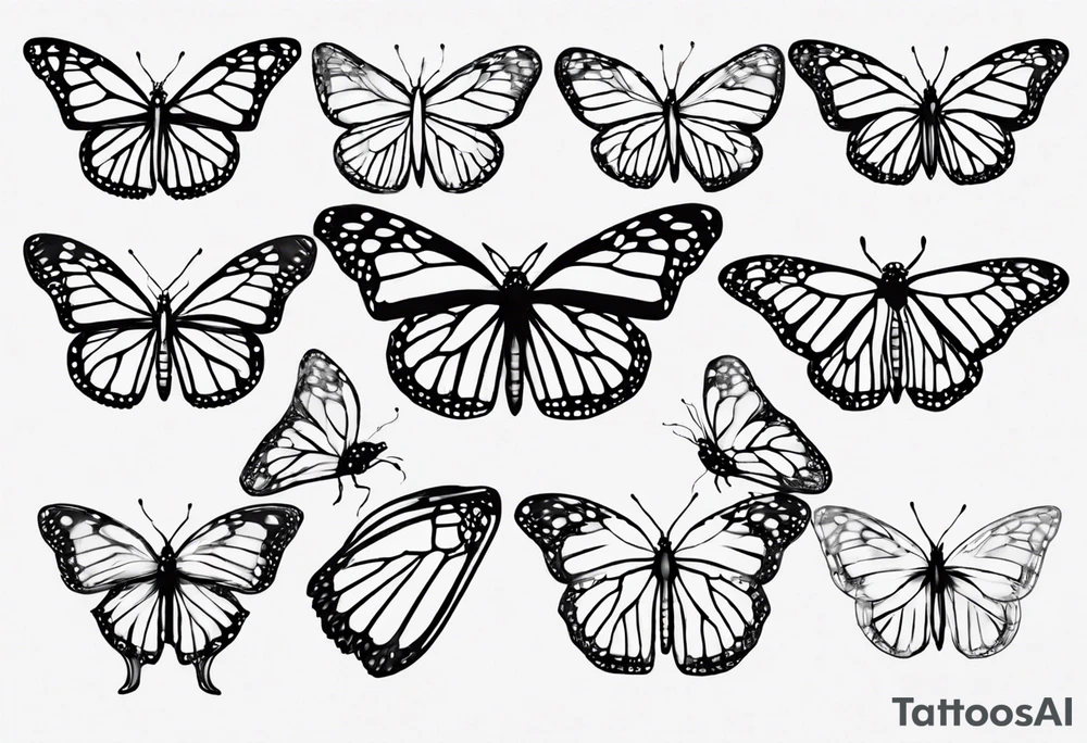 realistic monarch butterfly simple black outline landed on the ground with wings slightly closed tattoo idea