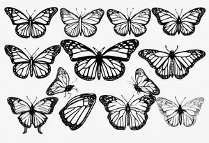 realistic monarch butterfly simple black outline landed on the ground with wings slightly closed tattoo idea