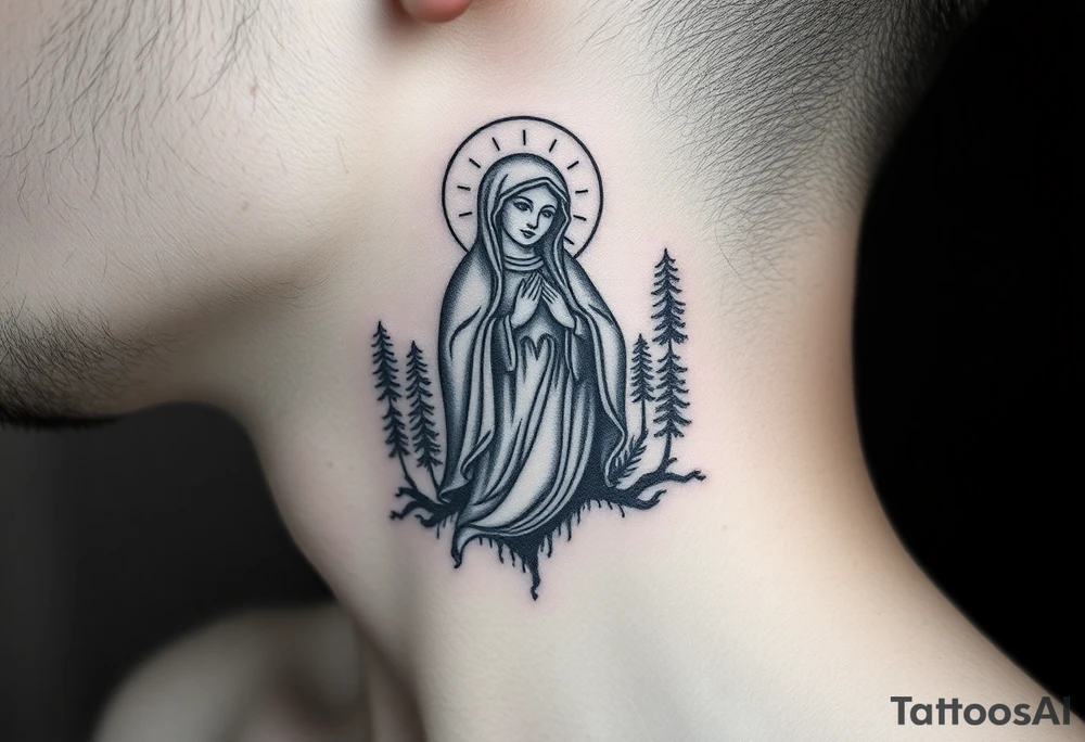 virgin mary in a russian wilderness setting tattoo idea