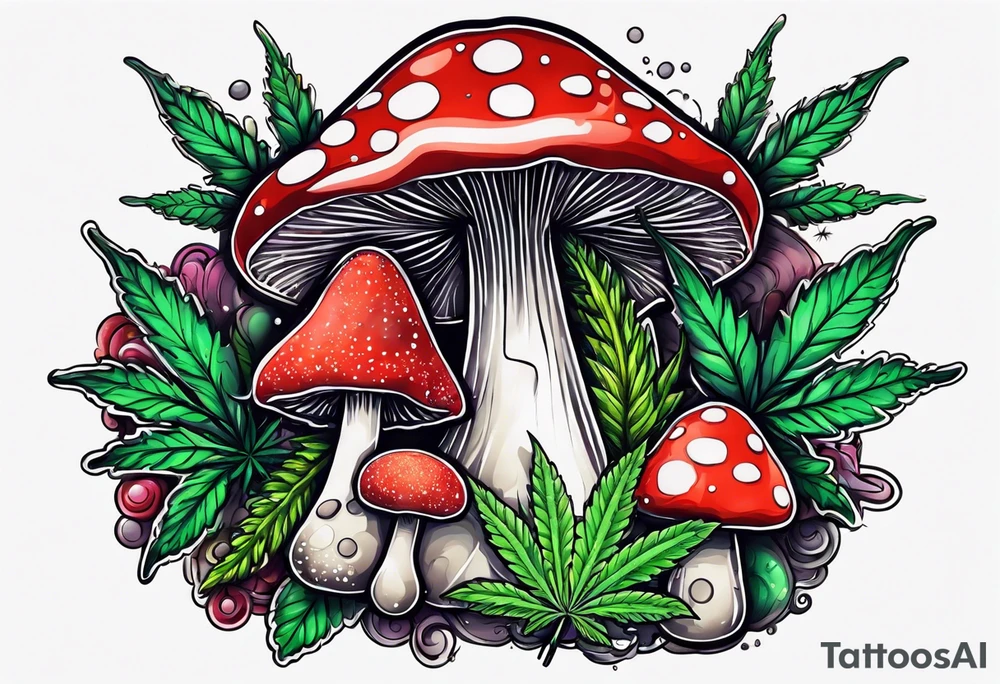 shroom and marijuana tattoo tattoo idea