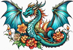 flower, cross, cute dragon tattoo idea