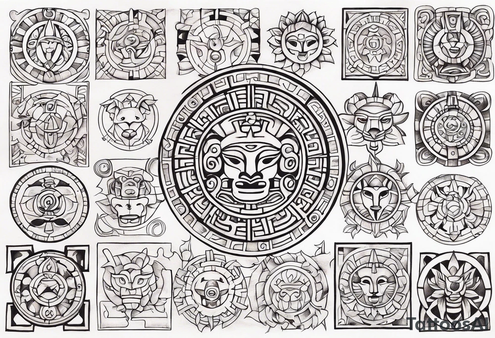 Mayan Zodiac full knee tattoo idea