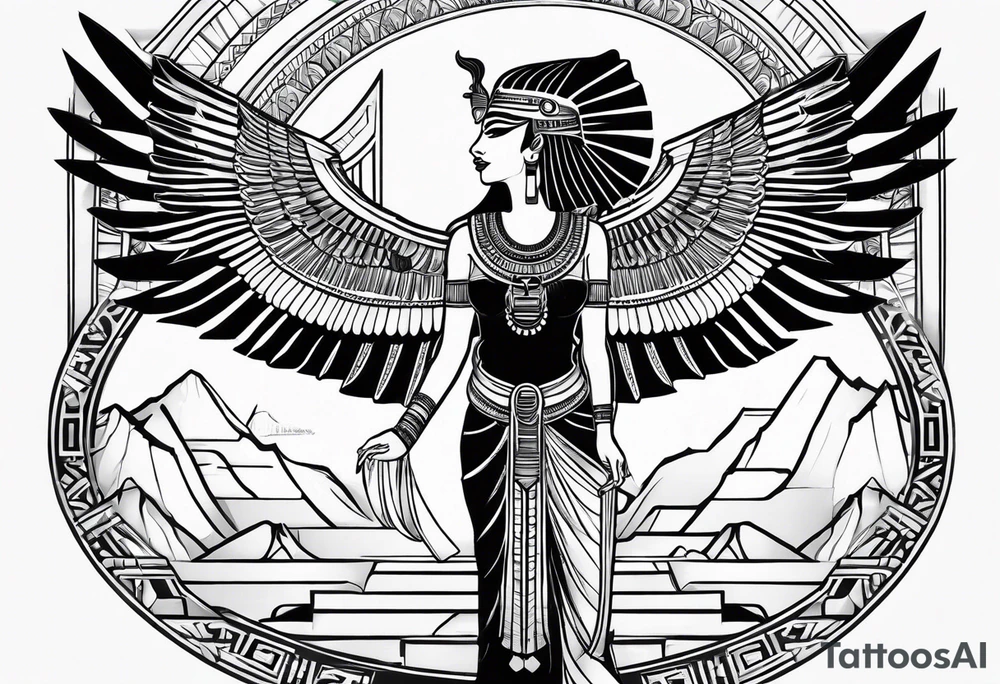 black and white Egyptian goddess Isis tattoo idea