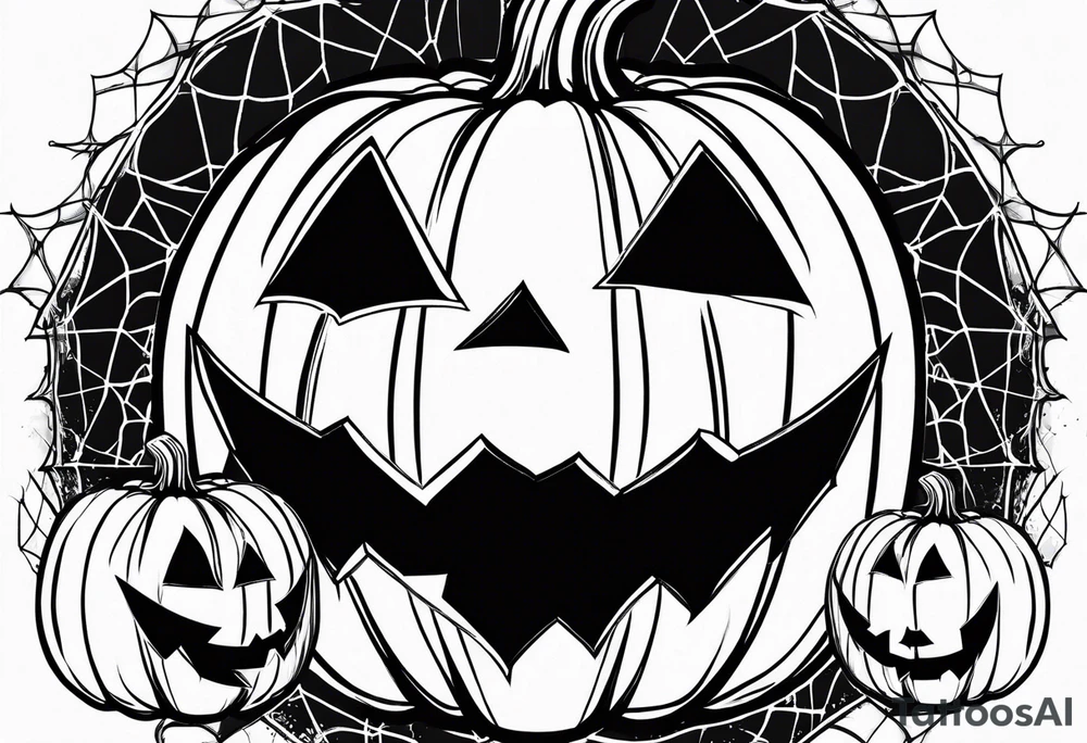scary pumpkins with a spidernet in the background tattoo idea