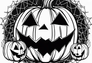 scary pumpkins with a spidernet in the background tattoo idea