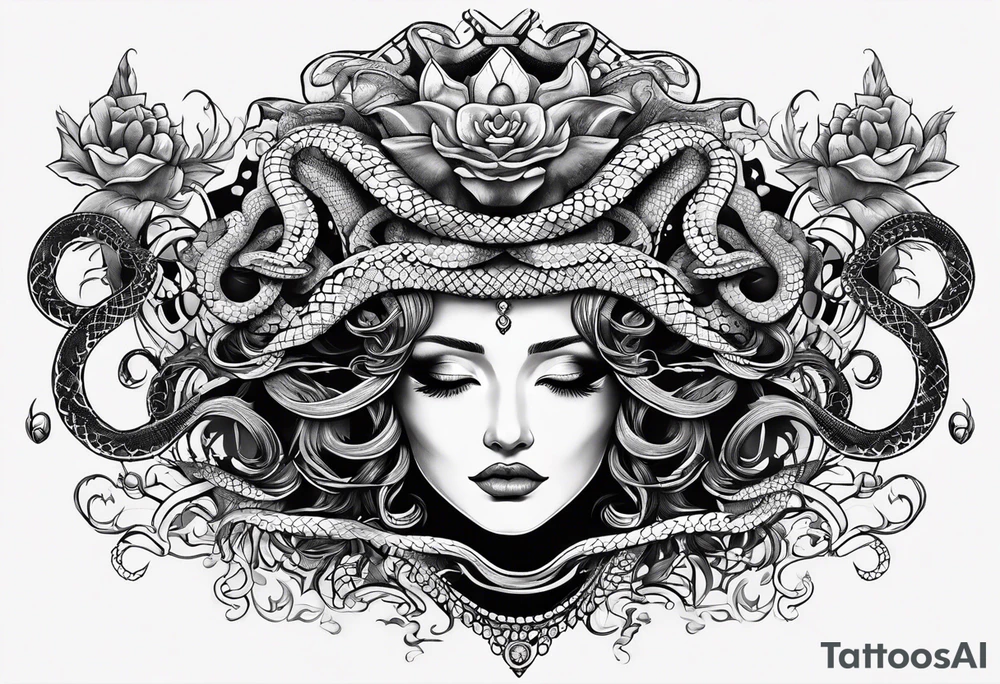 woman's crown turned into medusa snakes tattoo idea