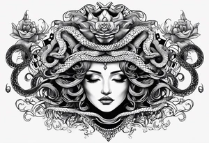 woman's crown turned into medusa snakes tattoo idea