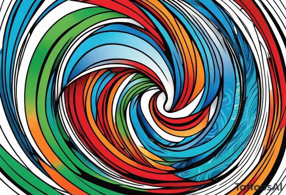 circular swirl of red, blue, orange, and green stripes tattoo idea