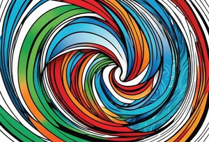 circular swirl of red, blue, orange, and green stripes tattoo idea