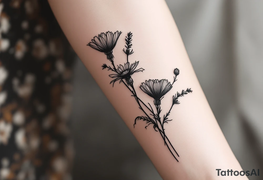 Thick Wildflowers in a line with a lot of dark shading tattoo idea