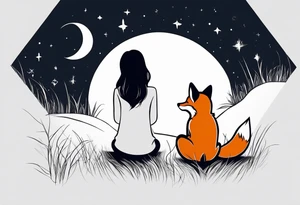 sitting from behind looking at the stars, a little girl and a fox sitting in the grass tattoo idea