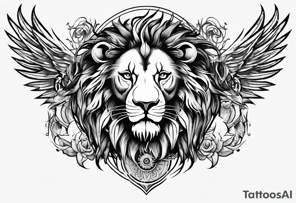 Lion with burned wings and an ouroboros sign tattoo idea