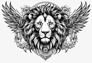 Lion with burned wings and an ouroboros sign tattoo idea