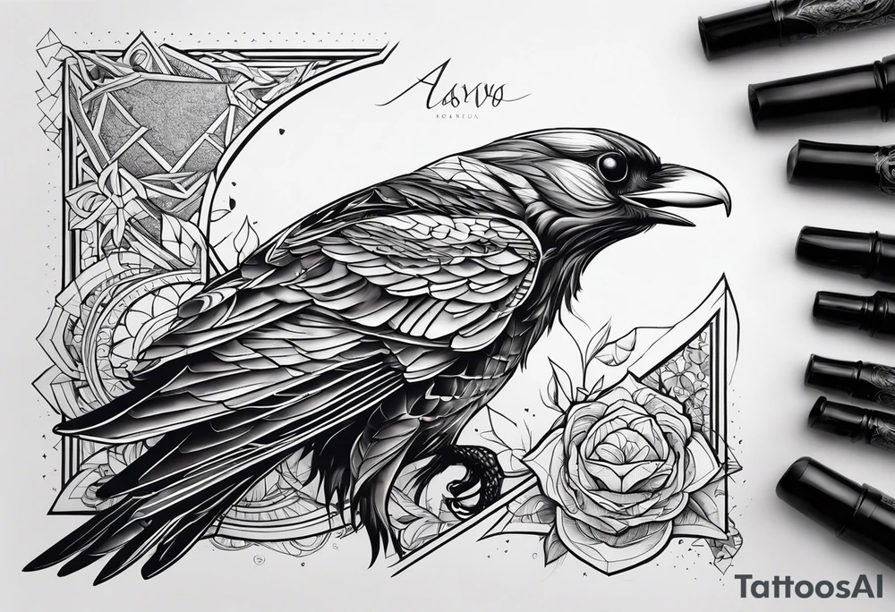 corvo rascunho pousando com as assas dobradas tattoo idea