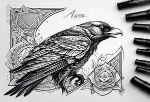 corvo rascunho pousando com as assas dobradas tattoo idea