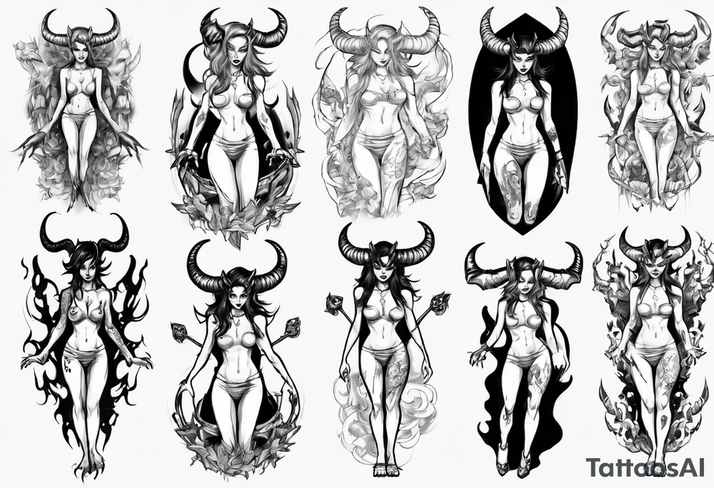 Female devil full body tattoo idea