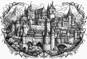 medieval tribal city vignette tattoo idea