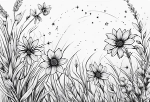 Stars dust flowers grass tattoo idea
