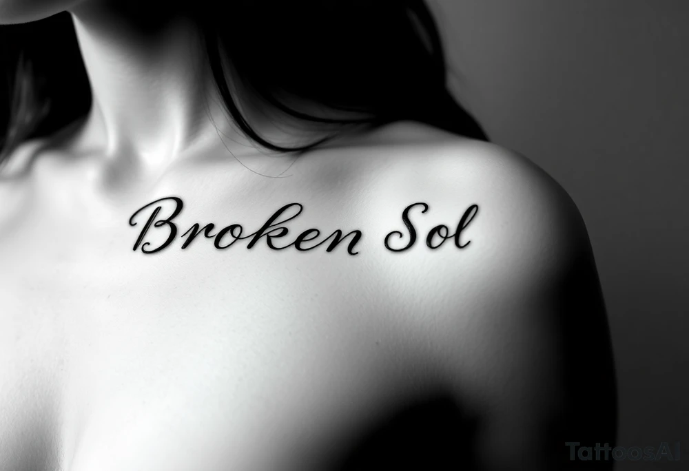 Broken Soul, wrote in fancy thin lined cursive writing, to be placed on the side of breast tattoo idea
