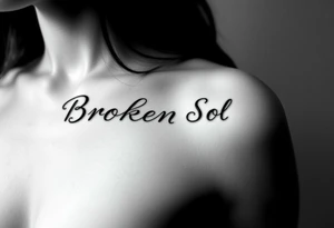 Broken Soul, wrote in fancy thin lined cursive writing, to be placed on the side of breast tattoo idea