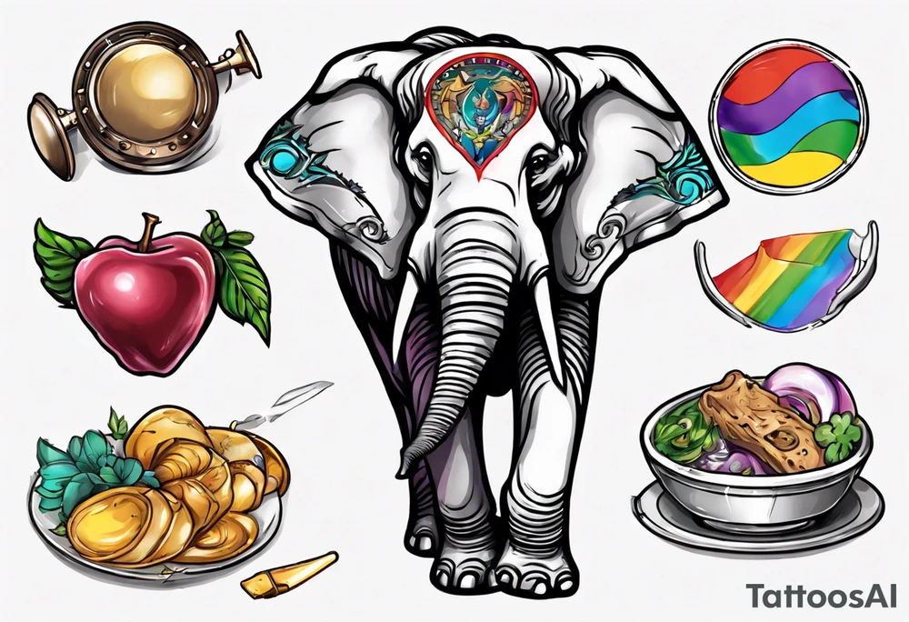 Libra, Massachusetts, elephant, pride colors, music, food tattoo idea