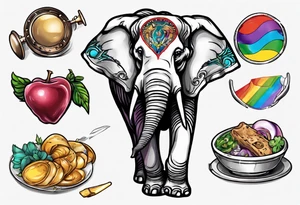Libra, Massachusetts, elephant, pride colors, music, food tattoo idea