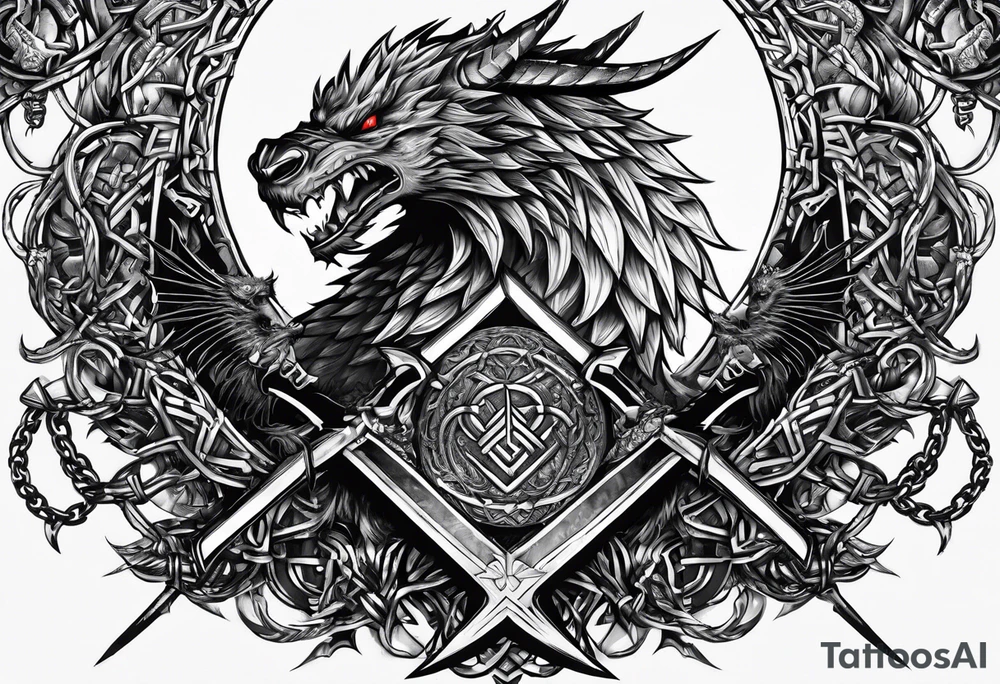 Valhalla sword chain barbed wire
dragon axe Valknut tattoo idea Valhalla sword chain barbed wire
dragon axe Valknut tattoo idea