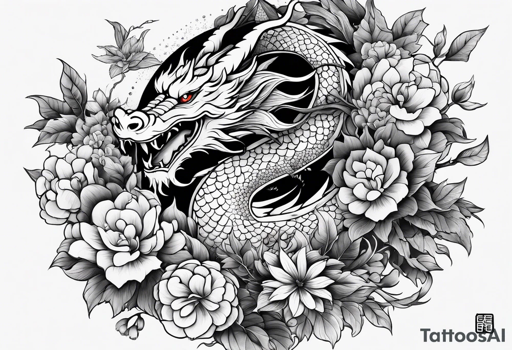 dragon flowers tattoo idea
