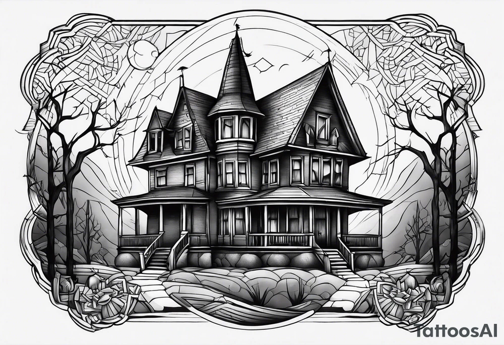 haunted house forearm size tattoo idea
