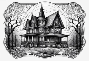 haunted house forearm size tattoo idea