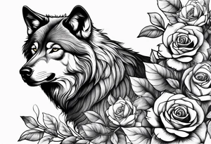 wolf with roses tattoo idea
