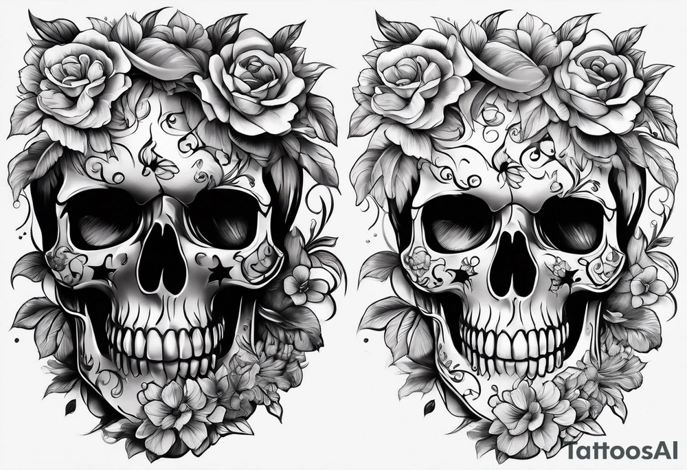 Upper arm sleeve skulls and flowers tattoo idea Upper arm sleeve skulls and flowers tattoo idea