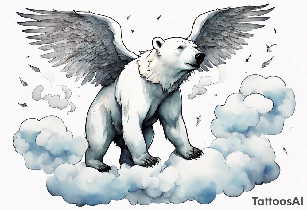 a polar bear with wings, standing on clouds, laughing tattoo idea a polar bear with wings, standing on clouds, laughing tattoo idea