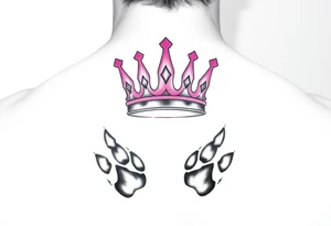 pink princess crown on top of paw prints tattoo idea