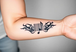 A barcode that transforms into musical notes, representing the harmony of a couple’s love story tattoo idea