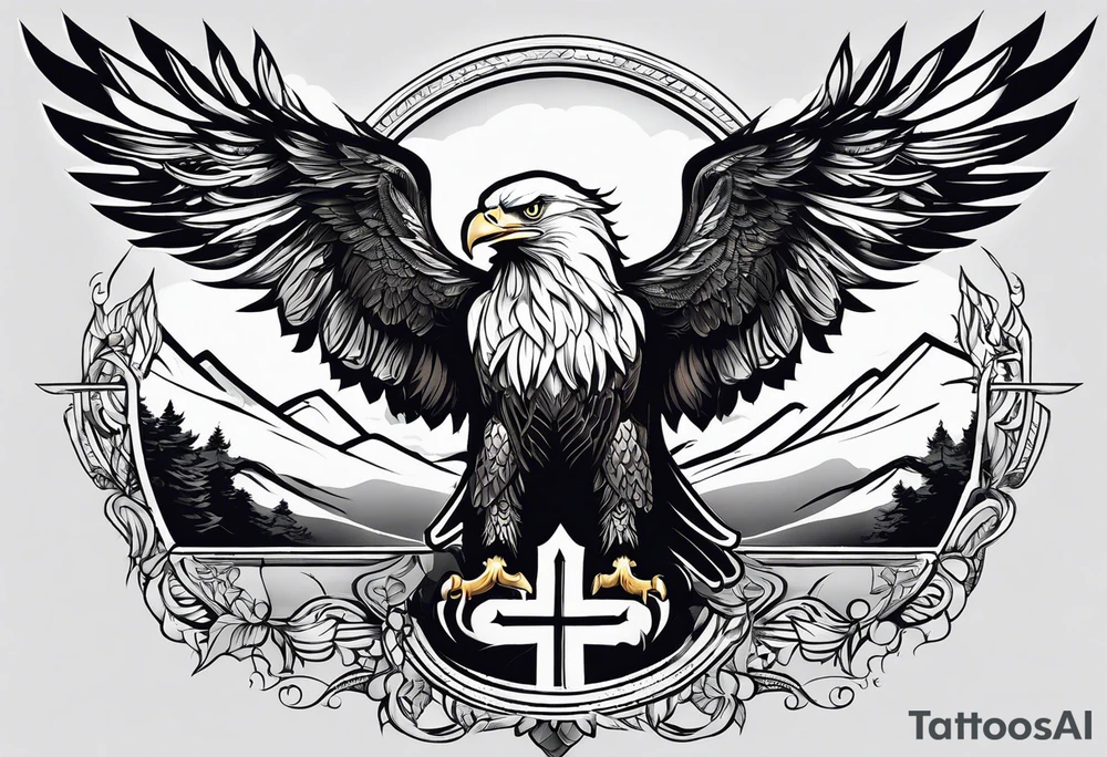 A tattoo that states pain and discipline to achieve your goals in life. it should be placed on the upper back and should express also catholic religion. eagle tattoo idea