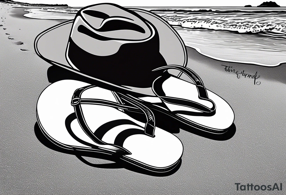 Keep it simple. A pair of red Wing boots next to two flip flops and a cowboyhat on the Beach. tattoo idea