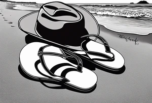 Keep it simple. A pair of red Wing boots next to two flip flops and a cowboyhat on the Beach. tattoo idea