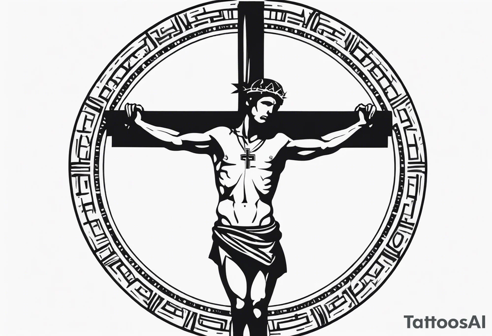 Crucified man inside a circle of Roman numerals with roman numerals on it tattoo idea